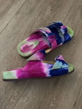 Alexandre Birman Tie-Dye Knot Slide Sandals in Pink, Blue & Green